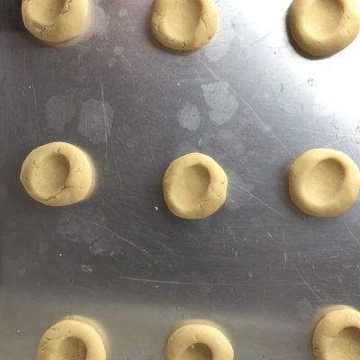 Andes Mint Thumbprint Cookie Dough Ball pressed